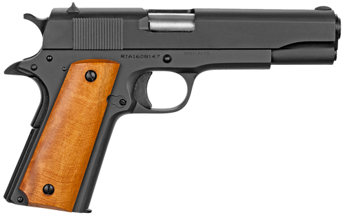 Rock Island 51815 GI Standard FS *CA Compliant 38 Super Caliber with 5" Barrel, 10+1 Capacity, Overall Black Parkerized Finish Steel Beavertail Frame, Serrated Slide & Wood Grip