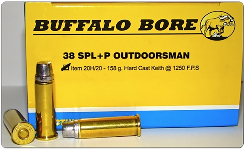 Buffalo Bore Ammunition 20H20 Outdoorsman Strictly Business 38Special +P 158gr Hard Cast 20 Per Box/12 Case