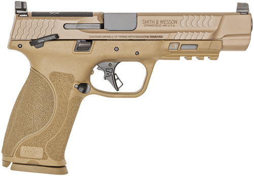 Smith & Wesson 13569 M&P M2.0  Full Size 9mm Luger 17+1, 5" Black Armornite Steel Barrel, Flat Dark Earth Armornite Optic Ready/Serrated Stainless Steel Slide & Polymer Frame w/Picatinny Rail
