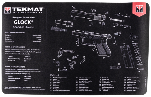 TekMat TEKR17GLOCK4243 Glock 42/43 Cleaning Mat Black/White Rubber 11"x17" Glock 42/43 Parts Diagram