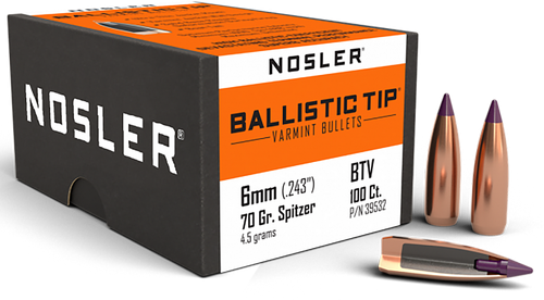 Nosler 39532 Ballistic Tip  6mm 70gr Spitzer Point 100/Box