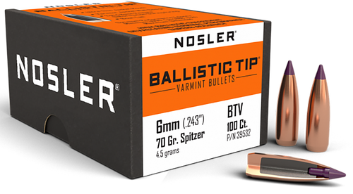 Nosler 39532 Ballistic Tip  6mm 70gr Spitzer Point 100/Box