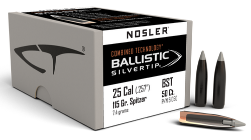 Nosler 51050 Ballistic Silvertip  25Cal 115gr Spitzer Point 50/Box