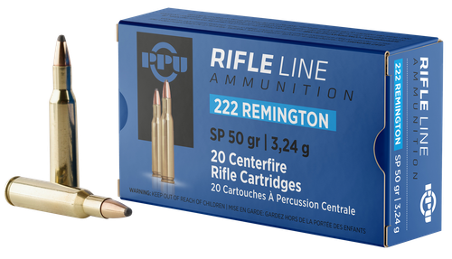 PPU PP222 Standard Rifle  222Rem 50gr Soft Point 20 Per Box/50 Case