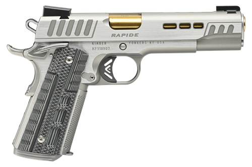 Kimber Mfg.,inc 3000423 Rapide Dawn 45 ACP 8+1 5" Gold TiN Stainless Steel Barrel, Lightening Cut/Serrated Stainless Steel Slide, Stainless Steel Frame w/Beavertail, Black & Gray G10 Grip