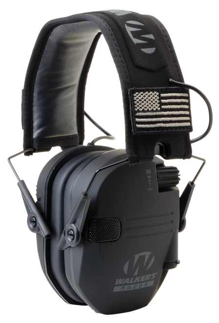 Walker's GWPRSEMPAT Razor Patriot Slim Electronic Muff 23 dB Over the Head Black w/Flag Patch Polymer