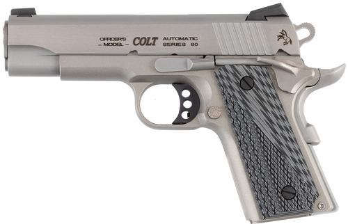 Colt Mfg O9840XE Officer Lightweight 45 ACP 7+1 4.25" Stainless Steel Barrel, Stainless Cerakote Stainless Steel Serrated Slide, Stainless Cerakote Aluminum Frame w/Beavertail, Black/Gray G10 Grip
