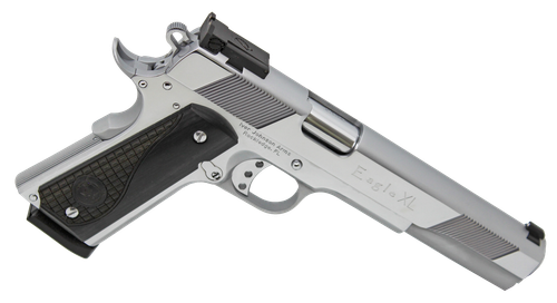 Iver Johnson Arms EAGLEXLC45 Eagle XL  45 ACP 8+1 6" Steel Barrel, Bright Chrome High Polished Long/Serrated Steel Slide & Frame w/Beavertail, Diamondwood Walnut w/Integrated Logo Grip, Right Hand