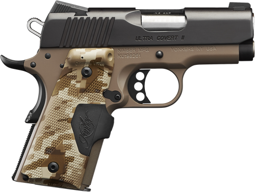 Kimber Mfg.,inc 3200167CA Ultra Covert II (CA) 45 ACP 7+1 3" Matte Black Steel Slide Dark Earth KimPro II Digital Camo w/ Kimber Logo Grip