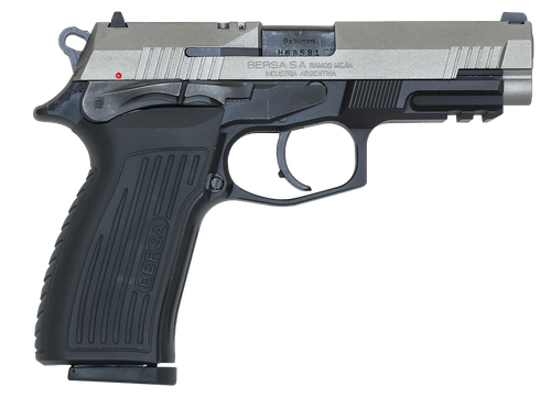 Bersa TPR9DT TPR  Full Size Frame 9mm Luger 17+1, 4.30" Black Steel Barrel, Nickel Cerakote Serrated Steel Slide, Matte Black Aluminum Frame w/Picatinny Rail, Ambidextrous