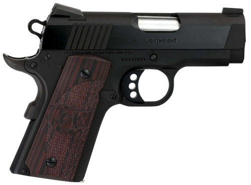 Colt Mfg O7802XE Defender  Compact Frame 9mm Luger 8+1 3" Black Steel Barrel, Blued Serrated Steel Slide, Matte Black Cerakote Aluminum Frame w/Beavertail, Black Cherry Tactical G10 Grip, Ambidextrous