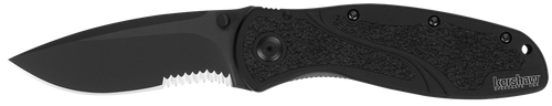 Kershaw 1670BLKST Blur  3.40" Folding Drop Point w/Recurve Part Serrated Black DLC 14C28N Steel Blade Black Anodized Aluminum Handle Includes Pocket Clip