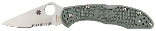 Spyderco C33PSFG Delica 4 Lightweight 2.88" Folding Drop Point Part Serrated VG-10 SS Blade Foliage Green Bi-Directional Texturing FRN Handle Includes Pocket Clip