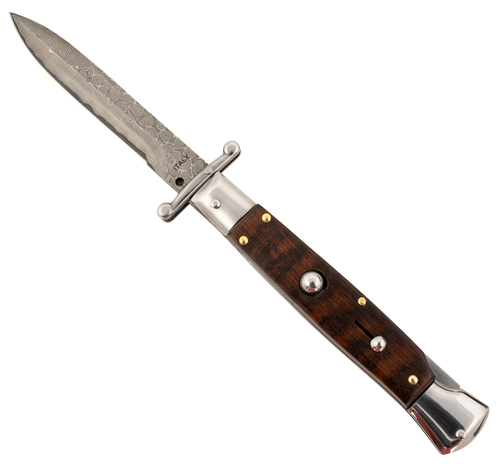 Steel River Knives SGSWRDAM Spartan  3.9" Italian Bayonet Damascus 5.1" Snakewood Buffalo Horn Handle Side Open