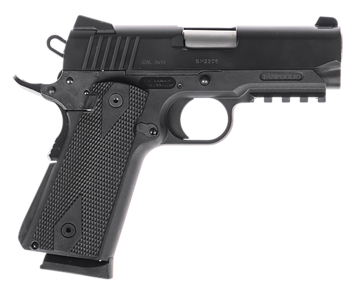 Tanfoglio TFPUGIO9 Pugio  Compact 9mm Luger 10+1 3.54" Stainless Bull Barrel, Black Steel Serrated Slide, Black Polymer Frame w/Beavertail & Picatinny Rail, Textured Grip