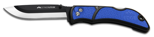 Outdoor Edge RLU40C RazorLite  3.50" Folding Drop Point Tanto Plain 420J2 SS Blade Black/Blue Polymer Handle