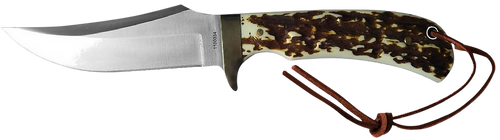Uncle Henry old 1100035 Next Gen Staglon  4.25" Skinner Plain Satin Stainless Steel Blade 4.25" Staglon Handle Features Brass Finger Guard Includes Sheath
