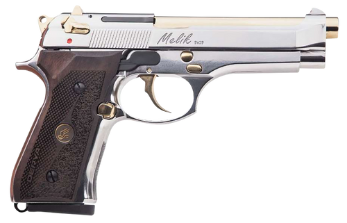 Derya Firearms 15L.MELIK9.NG.TR Melik  9mm Luger 15+1 4.90" Gold TiN Steel Barrel, Black Melonite Serrated Steel Slide,  Black Aluminum Frame, Black Polymer Grip