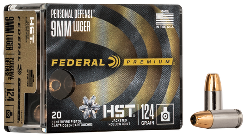 Federal P9HST1S Premium Personal Defense 9mmLuger 124gr HST Jacketed Hollow Point 20 Per Box/10 Case