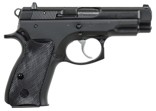 CZ-USA 91190 75  Compact 9mm Luger 15+1 3.75" Black Steel Barrel & Serrated Slide, Black Polycoat Steel Frame w/Beavertail, Black Plastic Grip, Right Hand