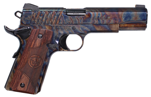 Iver Johnson Arms EAGLECC Eagle Gen2 CC Government 45 ACP 8+1 5" Polished Black PVD Crowned Barrel, Color Case Hardened Steel Serrated Slide & Steel Frame w/Beavertail, Dymondwood Engraved w/Logo Grip
