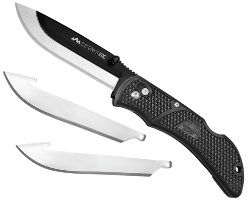 Outdoor Edge OX10C Onyx  3 Blades, 3.50" Folding Drop Point Plain Satin/Black Oxide 420J2 SS Blade, 4.50" Black Textured Grivory Handle