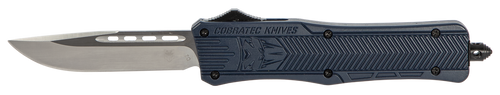 CobraTec Knives MNYCTK1MDNS CTK-1  Medium 3" OTF Drop Point Plain D2 Steel Blade/NYPD Blue Aluminum Handle Features Glass Breaker Includes Pocket Clip