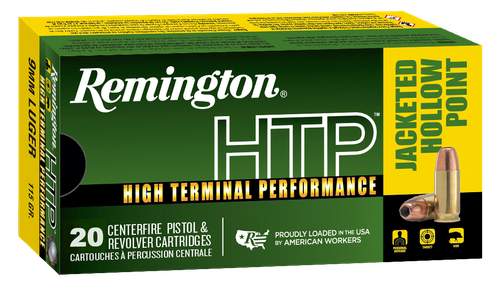 Remington Ammunition 28288 HTP  9mmLuger 115gr Jacketed Hollow Point 20 Per Box/25 Case