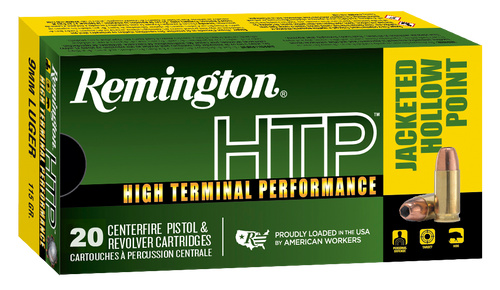 Remington Ammunition 28288 HTP  9mmLuger 115gr Jacketed Hollow Point 20 Per Box/25 Case