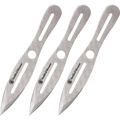 Smith & Wesson Knives SWTK10CP Bullseye Throwing Knives 5" Fixed Dual Edge Spear Point Plain 2Cr13MoV SS Blade, Stainless Steel Handle, Includes Sheath Set of 3, 10" OAL