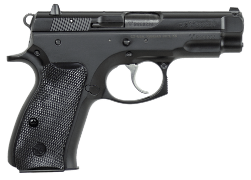 CZ-USA 01190 75  Compact 9mm Luger 10+1 3.75" Black Steel Barrel & Serrated Slide, Black Polycoat Steel Frame w/Beavertail, Black Plastic Grip, Right Hand