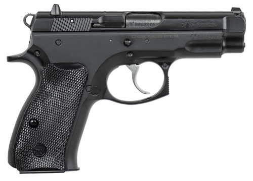 CZ-USA 01190 75  Compact 9mm Luger 10+1 3.75" Black Steel Barrel & Serrated Slide, Black Polycoat Steel Frame w/Beavertail, Black Plastic Grip, Right Hand