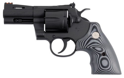 Colt Mfg PYTHONBM3FO Python  357 Mag/38 Special 6 Shot 3" Matte Blued Vent Rib Carbon Steel Barrel, Cylinder & Frame, Black/Gray G10 Grip, Exposed Hammer