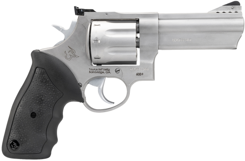 Taurus 2-608049 608  Large 357 Mag/38 Special +P 8 Shot 4" Matte Stainless Steel Ported Barrel, Cylinder & Frame, Black Finger Grooved Rubber Grip, Transfer Bar Safety, Exposed Hammer