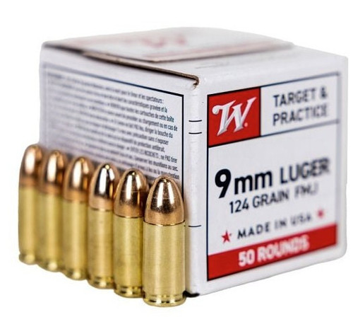 USA White Box 9mm FMJ 124gr 50/Bx