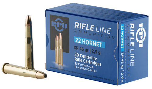 PPU PP22H Standard Rifle  22Hornet 45gr Soft Point 50 Per Box/20 Case