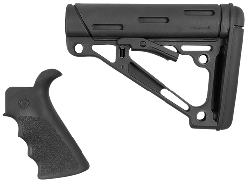 Hogue 15055 OverMolded Combo Kit Black Synthetic with Rubber Overmold, Collapsible Stock, Beavertail Grip with Finger Grooves, Fits Commercial Buffer Tube (Tube Not Included)