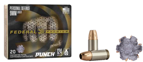 Federal PD9P1 Punch Personal Defense 9mmLuger 124gr Jacketed Hollow Point 20 Per Box/10 Case