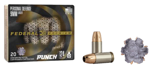 Federal PD9P1 Punch Personal Defense 9mmLuger 124gr Jacketed Hollow Point 20 Per Box/10 Case