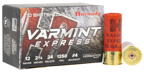Hornady 86243 Varmint Express  12 Gauge 2.75" 4 Buck Shot 10 Per Box/ 10 Case