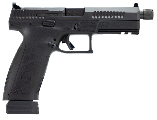 CZ-USA 91556 P-10 F  9mm Luger 21+1 5.10" Black Steel Threaded Barrel, Black Nitride Optic Ready/Serrated Steel Slide, Black Polymer Frame w/Picatinny Rail, Ambidextrous