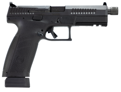 CZ-USA 91556 P-10 F  9mm Luger 21+1 5.10" Black Steel Threaded Barrel, Black Nitride Optic Ready/Serrated Steel Slide, Black Polymer Frame w/Picatinny Rail, Ambidextrous
