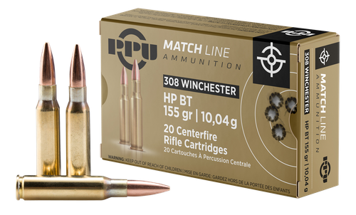 PPU PPM3081 Match  308Win 155gr Hollow Point Boat Tail 20 Per Box/10 Case