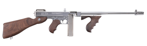 Thompson TI50DCR 1927A-1 Deluxe Carbine 45 ACP Caliber with 18" Barrel, 20+1 Capacity (Stick), 50+1 Capacity (Drum), Hard-Chrome Plated Metal Finish, American Walnut Stock Wood Grip Right Hand