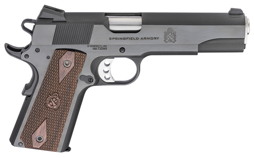 Springfield Armory PX9419 1911 Garrison 9mm Luger 9+1, 5" Stainless Match Grade Steel Barrel, Blued Serrated Carbon Steel Slide, Carbon Steel Frame w/Beavertail, Thin-Line Wood Grip