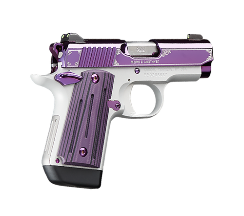 Kimber Mfg, Inc 3300214 Micro 9  9mm Luger 7+1 3.15" Stainless Ramped Steel Barrel, Purple PVD w/Border Engraving Stainless Steel Serrated Slide, Kimpro II Silver Aluminum Frame, Black/Purple G10 Grip