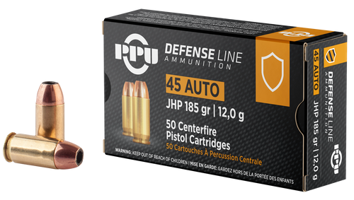 PPU PPD45 Defense  45ACP 185gr Jacketed Hollow Point 50 Per Box/10 Case