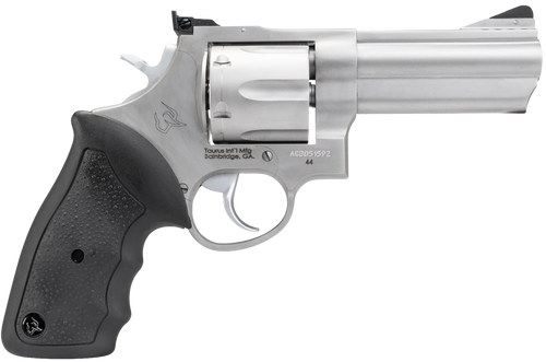 Taurus 2-440049 44  Large 44 Rem Mag 6 Shot 4" Matte Stainless Ported Barrel, Cylinder & Frame, Black Finger Grooved Rubber Grip, Transfer Bar Safety, Exposed Hammer