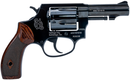 Heritage Mfg HR38B3W Roscoe  Small Frame 38 Special +P 5rd 3" Black Polished Alloy Steel Barrel & Cylinder, Black Polished Carbon Steel Frame, Wood Grip, Transfer Bar Safety
