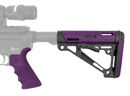 Hogue 15655 OverMolded 2-Piece Kit Purple OverMolded Rubber Black Synthetic Collapsible for AR-15, M16, M4